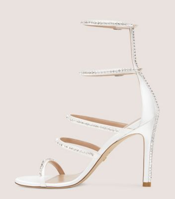 Stuart Weitzman,Nudistglam 100 Gladiator Sandal,Sandal,Satin & crystal,White & Clear