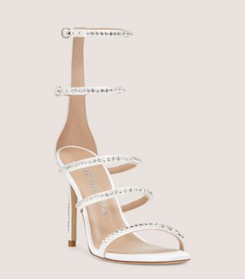 Stuart Weitzman,Sandale gladiateur Nudistglam 100,Sandal,Satin et cristal,Blanc et transparent,Side View