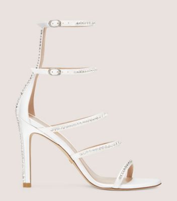 Stuart Weitzman,Nudistglam 100 Gladiator Sandal,Sandal,Satin & crystal,White & Clear,Front View