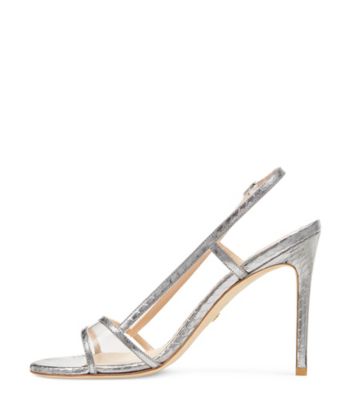 Stuart Weitzman,Sandale Mondrian 100,Sandal,Cuir métallique serpent de mer et PVC,Argent et transparent