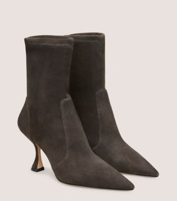 Stuart Weitzman,XCURVE 85 SOCK BOOTIE,Suede,Bootie,Day Party,Brown,Angle View