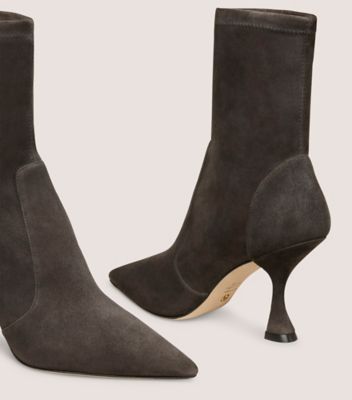 Stuart Weitzman,BOTTINE-CHAUSSETTE XCURVE 85,Bootie,Suède extensible,Gris ardoise