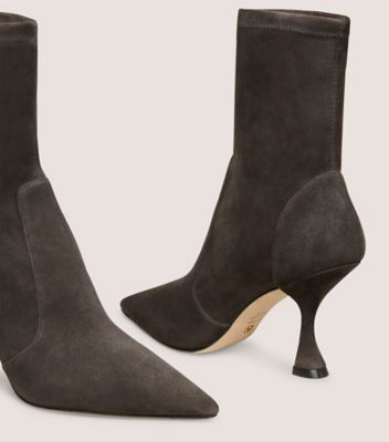 Stuart Weitzman,XCURVE 85 SOCK BOOTIE,Bootie,Stretch suede,Slate Gray,Detailed View