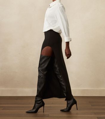 Stuart Weitzman,ULTRASTUART 100 STRETCH BOOT,Nappa Leather,Rubber,Boots,Day Party,Black,Shoe on tall model