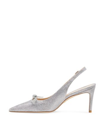 Stuart Weitzman,SW Bow 75 Slingback,Pump,New Noir,Silver