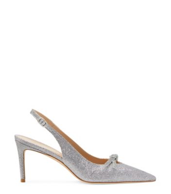 Stuart Weitzman,Escarpin à bride arrière avec boucle SW 75,Pump,Nouveau noir,Argent