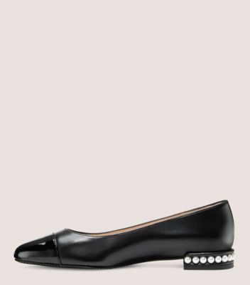 Stuart Weitzman,Soulier plat Pearl,Flat,Cuir nappa et verni,Noir