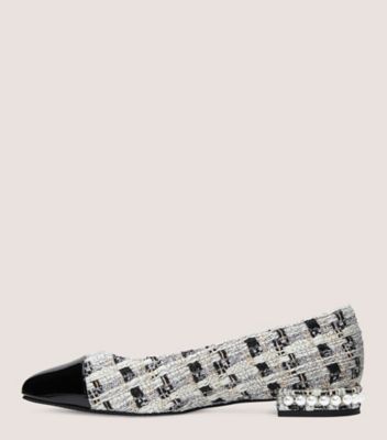 Stuart Weitzman,Pearl Flat,Flat,Summer tweed & patent,Black