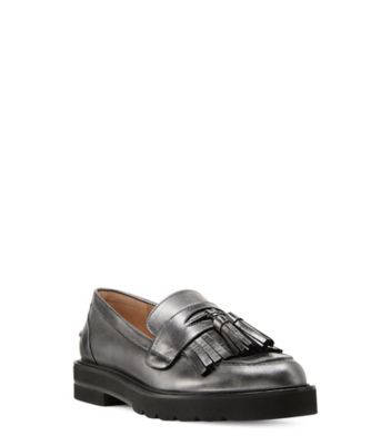 Stuart Weitzman,Mila Lift,Loafer,Liquid Metallic Leather,Gunmetal,Side View