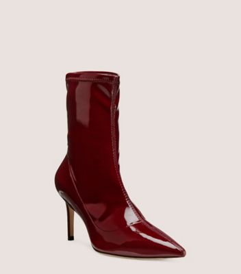 Stuart Weitzman,Stuart 75 Stretch Bootie,Bootie,Stretch vinyl,Cabernet,Side View