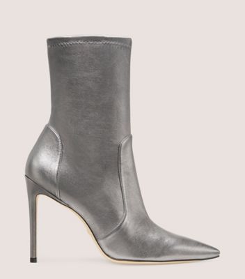 Stuart Weitzman,STUART 100 STRETCH BOOTIE,Bootie,Metallic Stretch Nappa Leather,Gunmetal