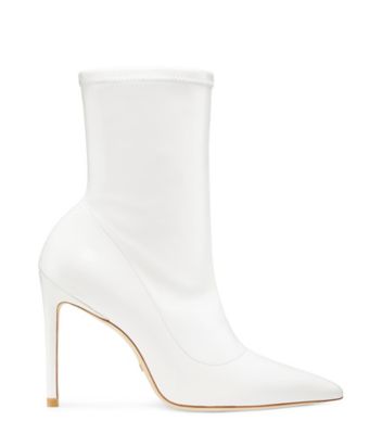 Stuart Weitzman,Stuart 100 Stretch Bootie,Bootie,Stretch vinyl,White,Front View