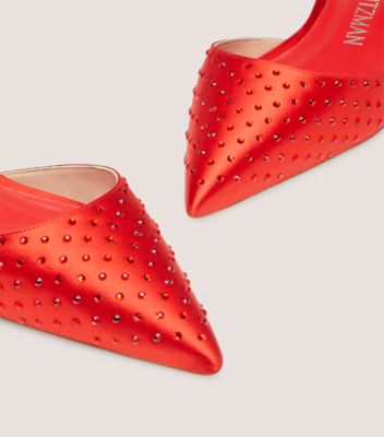 Stuart Weitzman,Glam Wrap Flat,Flat,Satin & crystal,Lipstick Red
