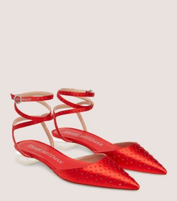 Stuart Weitzman,Glam Wrap Flat,Flat,Satin & crystal,Lipstick Red,Angle View