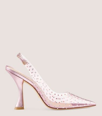 Stuart Weitzman,Glam Xcurve 100 Slingback,Pump,PVC & crystal,Light Pink/Cotton Candy/Clear,Front View