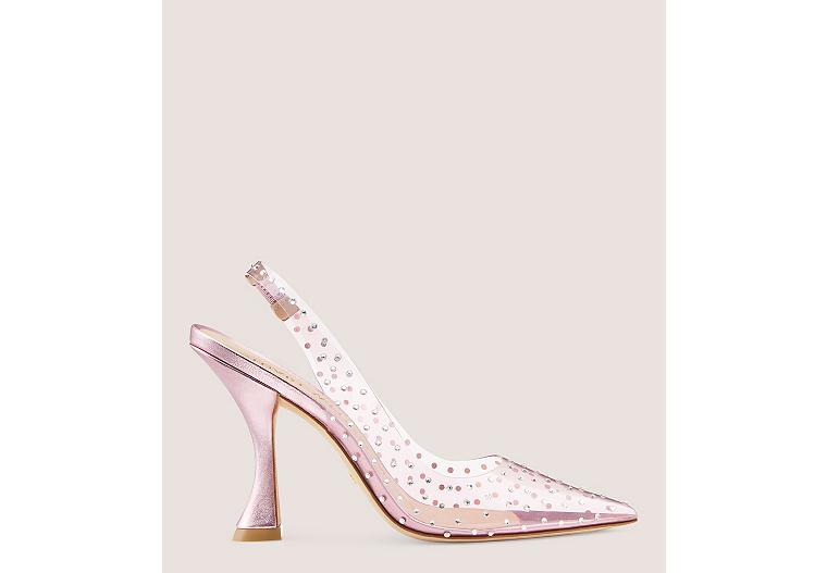 Stuart Weitzman,Glam Xcurve 100 Slingback,Pump,PVC & crystal,Light Pink/Cotton Candy/Clear,Front View