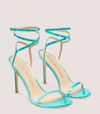 Stuart Weitzman,Barelynude 100 Wrap Sandal,Sandal,Iridescent patent leather,Esmeralda