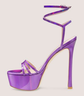 Stuart Weitzman,SOIREE 145 PLATFORM SANDAL,Rubber,Leather,Sandals,Caged,Cushioned,Party,Purple