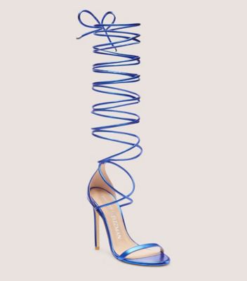 Stuart Weitzman,NUDISTWRAP 110 SANDAL,Leather,Sandals,Party,Blue,Side View