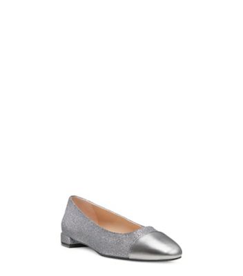 Stuart Weitzman,Sleek Flat,Flat,New noir & liquid metallic leather,Gunmetal