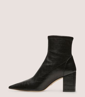 Stuart Weitzman,STUART 75 BLOCK STRETCH BOOTIE,Leather,Rubber,Bootie,Day Party,Black