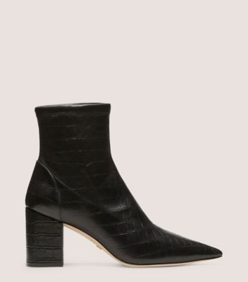Stuart Weitzman,STUART 75 BLOCK STRETCH BOOTIE,Leather,Rubber,Bootie,Day Party,Black,Front View