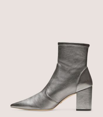 Stuart Weitzman,Stuart 75 Block Stretch Bootie,Bootie,Metallic Stretch Nappa Leather,Gunmetal