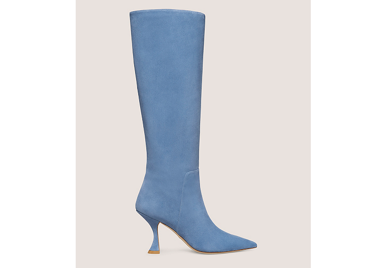 Stuart Weitzman,XCURVE 85 SLOUCH BOOT,Boot,Suede,Blue Steel,Front View
