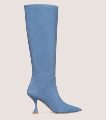 Stuart Weitzman,XCURVE 85 SLOUCH BOOT,Boot,Suede,Blue Steel,Front View