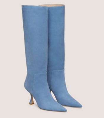 Stuart Weitzman,XCURVE 85 SLOUCH BOOT,Boot,Suede,Blue Steel,Angle View