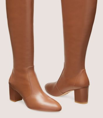 Stuart Weitzman,YULIANA 60 KNEE-HIGH ZIP BOOT,Nappa Leather,Boots,Gold Metal,Day Party,Brown