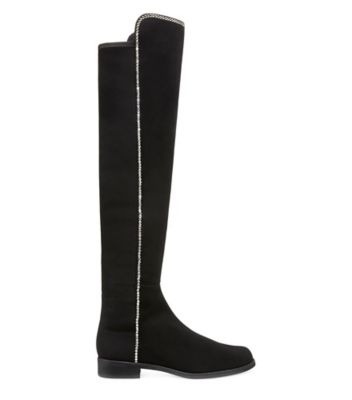 Stuart Weitzman,Botte avec cristaux 5050,Boot,Suède,Noir,Front View