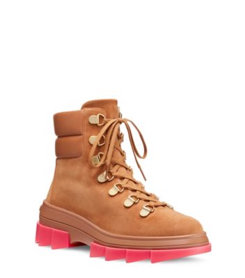 Stuart Weitzman,Noho Hiker Bootie,Bootie,Suede & nappa leather,Nougat & Pink,Side View