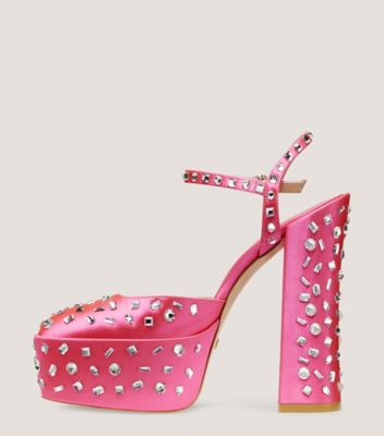 Stuart Weitzman,Escarpin à plateforme Stardust Skyhigh 145,Pump,Satin et cristal,Pivoine/Transparent