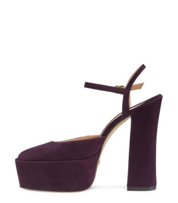 Stuart Weitzman,Skyhigh 145 Ankle-Strap Platform Pump,Pump,Suede,Aubergine Purple