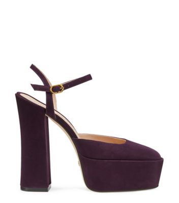 Stuart Weitzman,Skyhigh 145 Ankle-Strap Platform Pump,Pump,Suede,Aubergine Purple,Front View