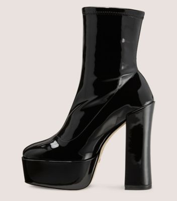 Stuart Weitzman,SKYHIGH 145 PLATFORM BOOTIE,Vinyl,Leather,Bootie,Party,Black