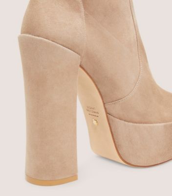 Stuart Weitzman,SKYHIGH 145 PLATFORM BOOTIE,Suede,Leather,Bootie,Party,Beige