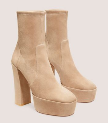 Stuart Weitzman,SKYHIGH 145 PLATFORM BOOTIE,Suede,Leather,Bootie,Party,Beige