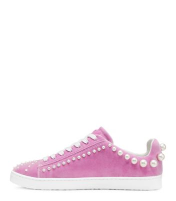 Stuart Weitzman,GOLDIE SNEAKER,Rubber,Cotton,Casual,Pearl,Embellished,Breathable,Day Party,Pink