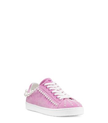 Stuart Weitzman,GOLDIE SNEAKER,Rubber,Cotton,Casual,Pearl,Embellished,Breathable,Day Party,Pink