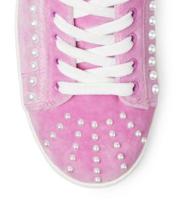 Stuart Weitzman,GOLDIE SNEAKER,Rubber,Cotton,Casual,Pearl,Embellished,Breathable,Day Party,Pink,top down View