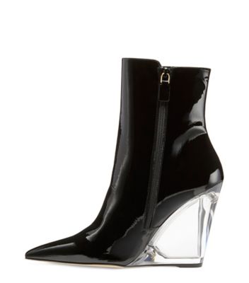 Stuart Weitzman,LUCITE 100 WEDGE BOOTIE,Leather,Bootie,Lucite,Party,Black