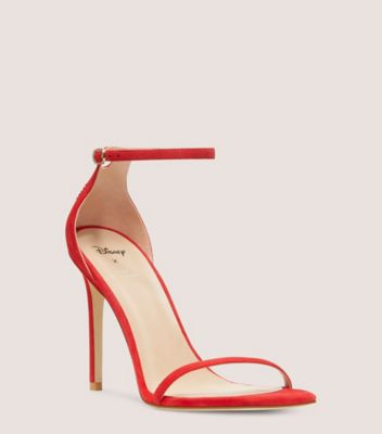 Stuart Weitzman,Sandale Nudistcurve 100 Disney X SW,Sandal,Suède et cristaux Swarovski,Rouge à lèvres,Side View