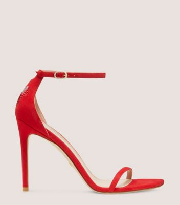 Stuart Weitzman,Disney X SW Nudistcurve 100 Sandal,Sandal,Suede & crystal,Lipstck Red,Front View