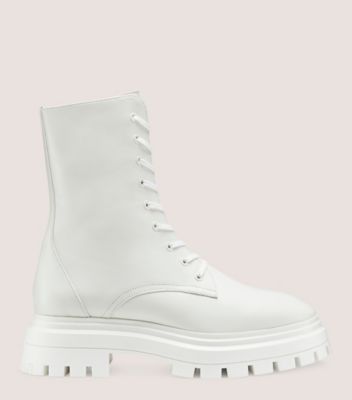 Stuart Weitzman,BEDFORD SLEEK LACE-UP BOOTIE,Bootie,Leather,White,Front View