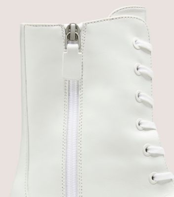 Stuart Weitzman,BEDFORD SLEEK LACE-UP BOOTIE,Bootie,Leather,White