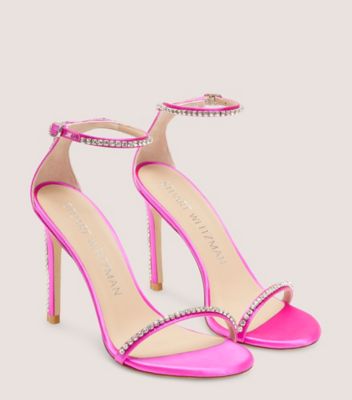 Stuart Weitzman,Sandale Nudistglam 100,Sandal,Satin et cristal,Flamant et transparent,Angle View