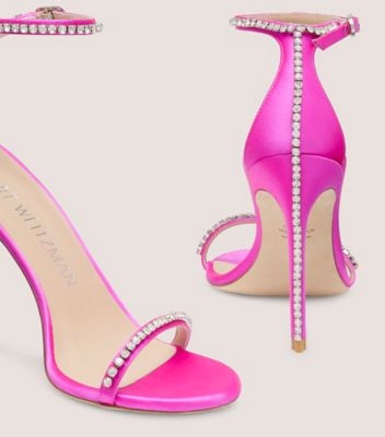 Stuart Weitzman,Nudistglam 100 Sandal,Sandal,Satin & crystal,Flamingo & Clear,Detailed View