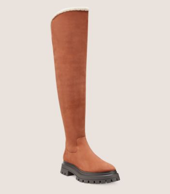 Stuart Weitzman,Bedford Over-The-Knee Boot,Boot,Hydro sport suede & shearling,Cappuccino/Cream,Side View